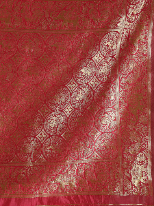 Stylum Women's Ethnic Motifs Woven Design Zari Silk Blend Banarasi Saree (Pinkelbow)