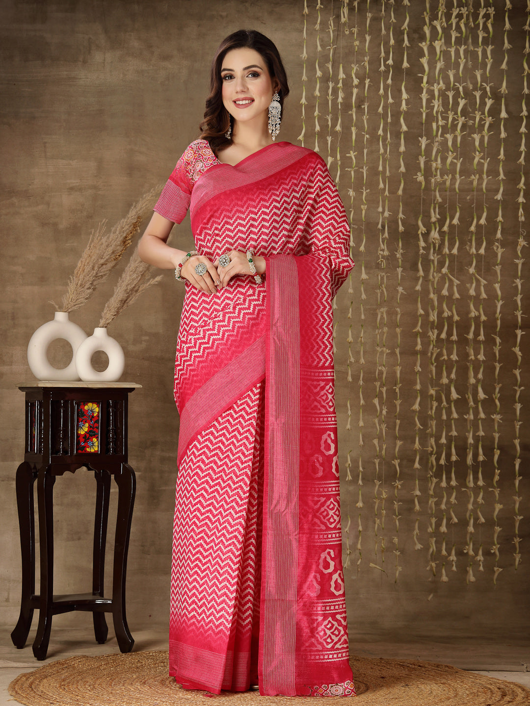 Buy Siril Geometric Print, Printed Ikkat Cotton Blend Pink, White, Black  Sarees Online @ Best Price In India | Flipkart.com