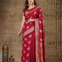 Stylum Women's Ethnic Motifs Woven Design Zari Silk Blend Banarasi Saree (Pinkmayur)