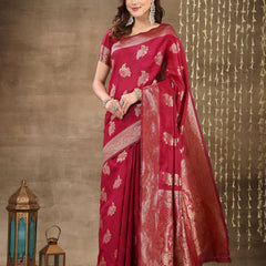 Stylum Women's Ethnic Motifs Woven Design Zari Silk Blend Banarasi Saree (Pinkmayur)