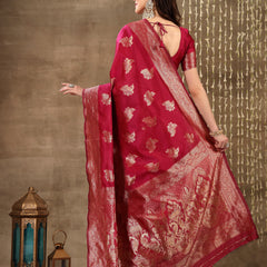 Stylum Women's Ethnic Motifs Woven Design Zari Silk Blend Banarasi Saree (Pinkmayur)