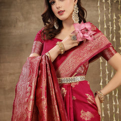 Stylum Women's Ethnic Motifs Woven Design Zari Silk Blend Banarasi Saree (Pinkmayur)