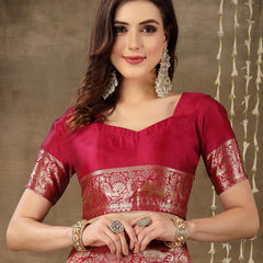 Stylum Women's Ethnic Motifs Woven Design Zari Silk Blend Banarasi Saree (Pinkmayur)