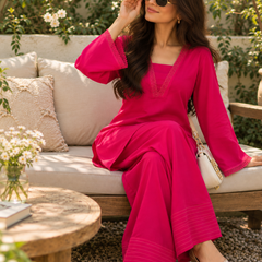 Pink Rayon Embroidered Kurta Pant Set