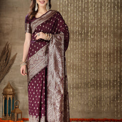 Stylum Women's Ethnic Motifs Woven Design Zari Silk Blend Banarasi Saree (Purplelopa)