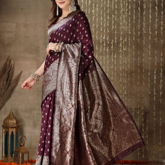 Stylum Women's Ethnic Motifs Woven Design Zari Silk Blend Banarasi Saree (Purplelopa)