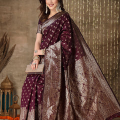 Stylum Women's Ethnic Motifs Woven Design Zari Silk Blend Banarasi Saree (Purplelopa)