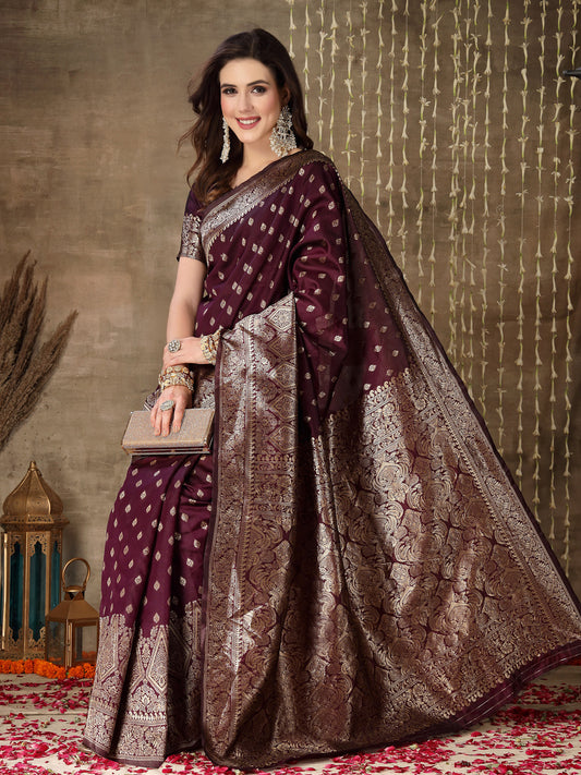 Stylum Women's Ethnic Motifs Woven Design Zari Silk Blend Banarasi Saree (Purplelopa)