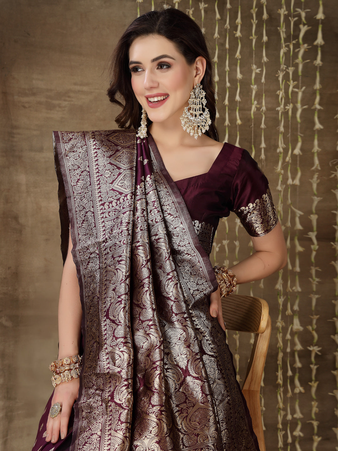 Stylum Women's Ethnic Motifs Woven Design Zari Silk Blend Banarasi Saree (Purplelopa)