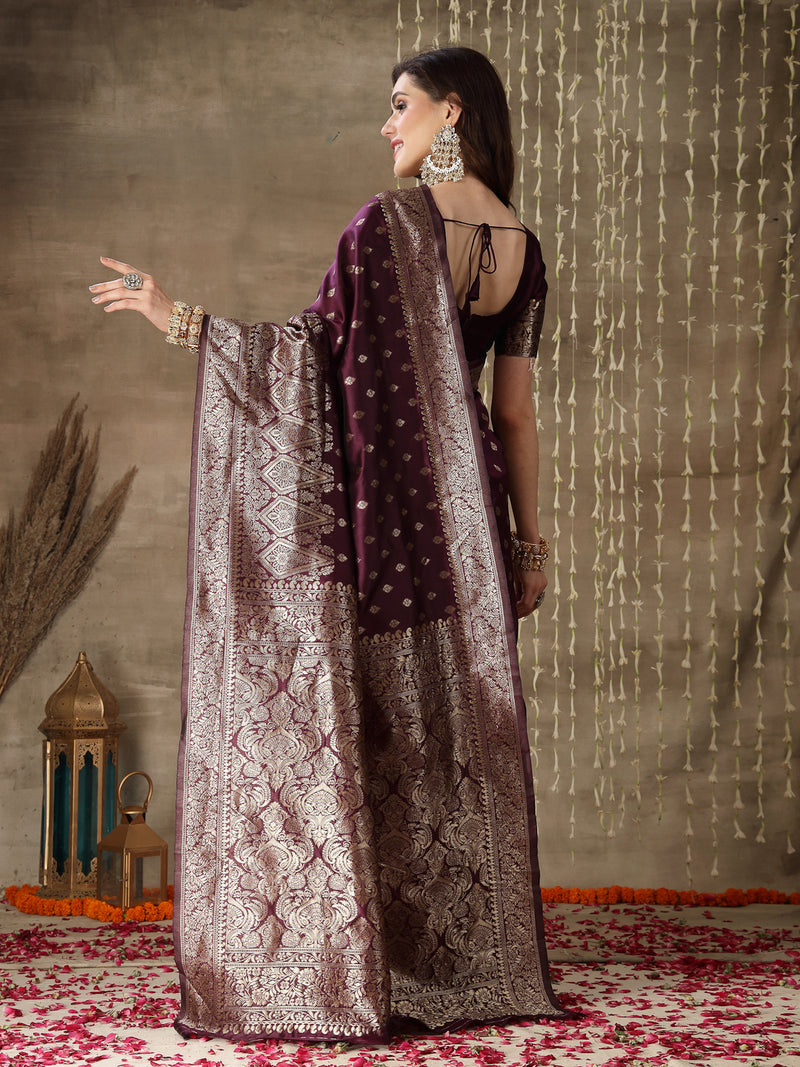 Stylum Women's Ethnic Motifs Woven Design Zari Silk Blend Banarasi Saree (Purplelopa)