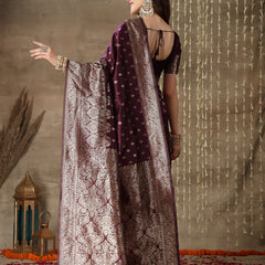 Stylum Women's Ethnic Motifs Woven Design Zari Silk Blend Banarasi Saree (Purplelopa)