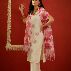 Stylum Women's Cream Solid & Embroidered Polyester Straight Kurta Pant Dupatta Set (KPDCREAMJORDAN)