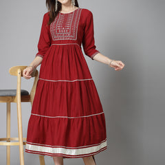 Stylum Women's Embroidered & Embellished Silk Blend Tiered Dress Kurta (RAAVI)