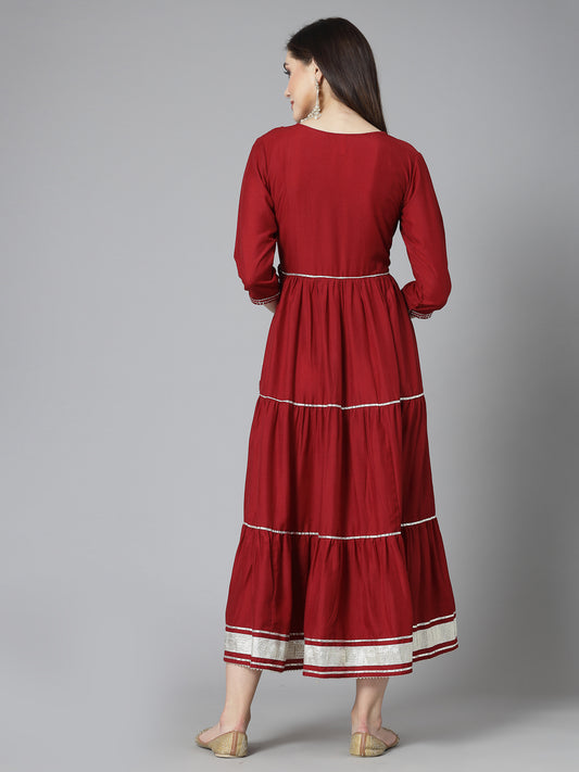 Stylum Women's Embroidered & Embellished Silk Blend Tiered Dress Kurta (RAAVI)