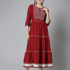 Stylum Women's Embroidered & Embellished Silk Blend Tiered Dress Kurta (RAAVI)