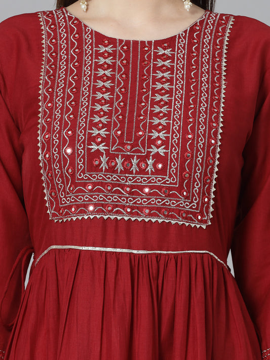 Stylum Women's Embroidered & Embellished Silk Blend Tiered Dress Kurta (RAAVI)