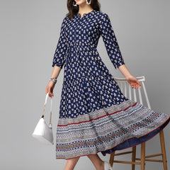 Stylum Women's Printed Rayon Tiered Dress Kurta (RAINBOW)