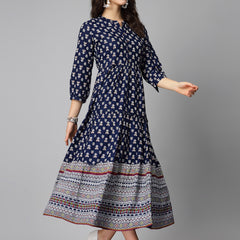 Stylum Women's Printed Rayon Tiered Dress Kurta (RAINBOW)