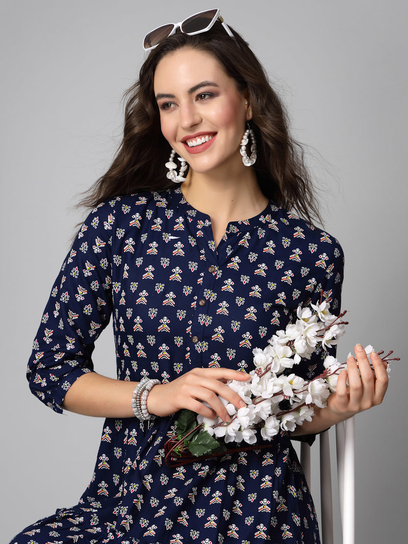 Stylum Women's Printed Rayon Tiered Dress Kurta (RAINBOW)