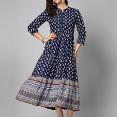 Stylum Women's Printed Rayon Tiered Dress Kurta (RAINBOW)