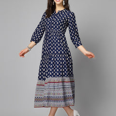 Stylum Women's Printed Rayon Tiered Dress Kurta (RAINBOW)