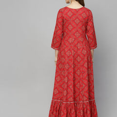 Red Embroidered Rayon Anarkali Kurta