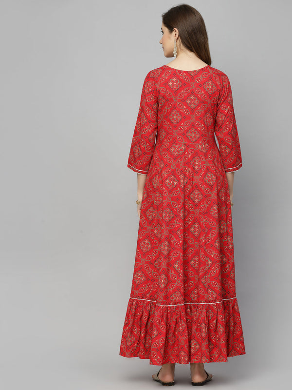 Red Embroidered Rayon Anarkali Kurta