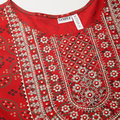 Stylum Women's Bandhani Printed & Embroidered Rayon Anarkali Kurta (REDAMBER)
