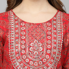 Stylum Women's Bandhani Printed & Embroidered Rayon Anarkali Kurta (REDAMBER)