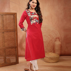 Stylum Women's Red Solid Rayon Straight Kurta (REDDHARA)