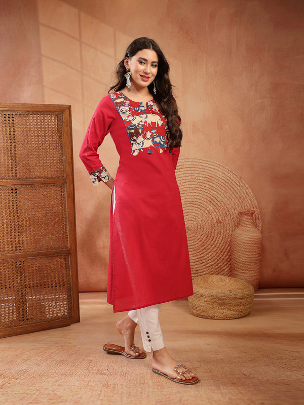 Stylum Women's Red Solid Rayon Straight Kurta (REDDHARA)