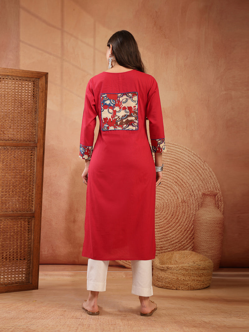 Stylum Women's Red Solid Rayon Straight Kurta (REDDHARA)