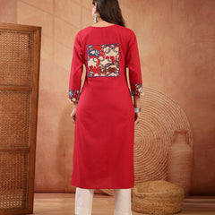 Stylum Women's Red Solid Rayon Straight Kurta (REDDHARA)