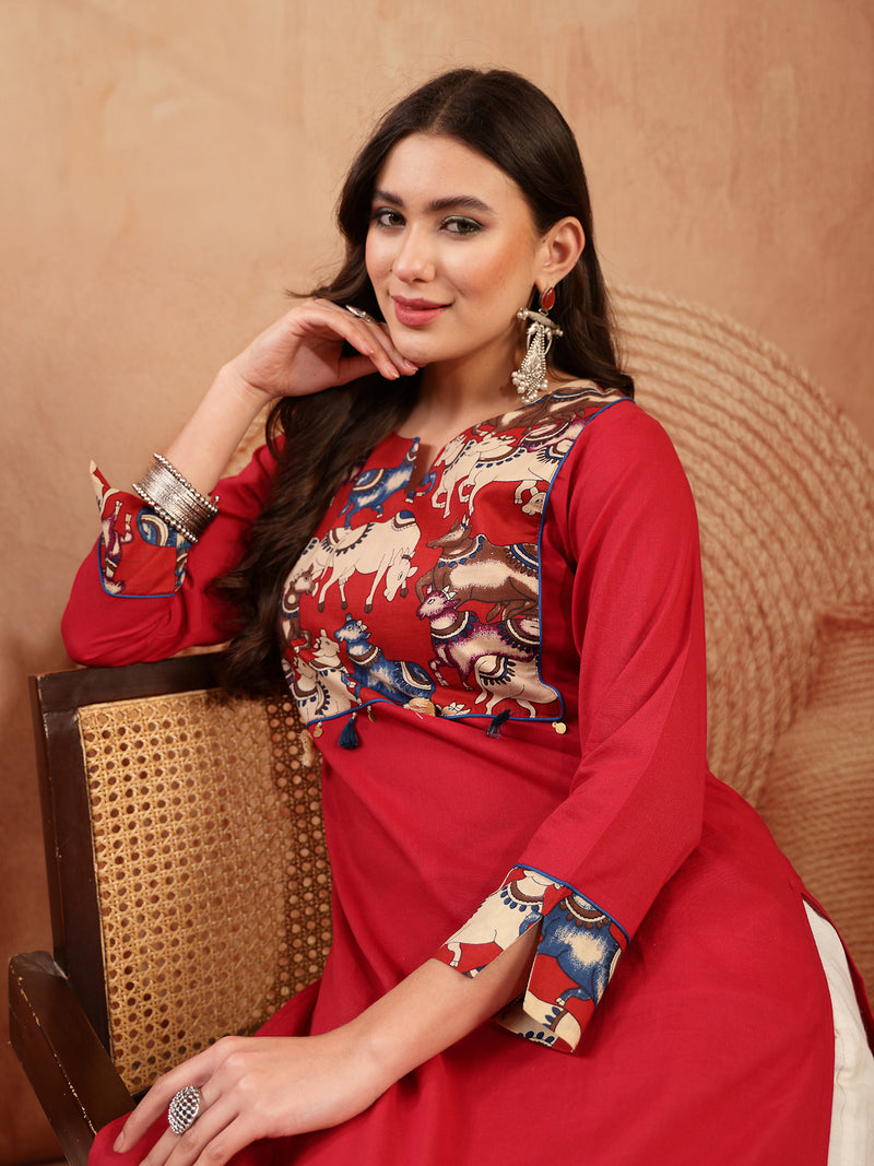 Stylum Women's Red Solid Rayon Straight Kurta (REDDHARA)