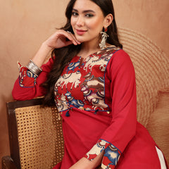 Stylum Women's Red Solid Rayon Straight Kurta (REDDHARA)