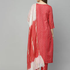 Stylum Women's Woven Design Cotton Blend Straight Kurta Pant Dupatta Set (REDJUGNO)