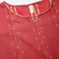Stylum Women's Woven Design Cotton Blend Straight Kurta Pant Dupatta Set (REDJUGNO)