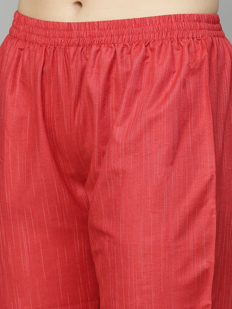Stylum Women's Woven Design Cotton Blend Straight Kurta Pant Dupatta Set (REDJUGNO)