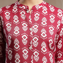 Stylum Women's Maroon Ikkat Printed Cotton A-line Kurta (REDSANTA)