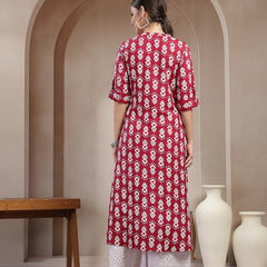Stylum Women's Maroon Ikkat Printed Cotton A-line Kurta (REDSANTA)