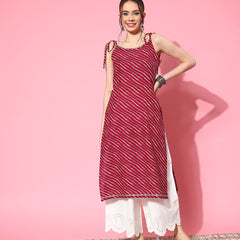 Stylum Women's Lehariya Printed Sleeveless Kurta (REDSURMA)