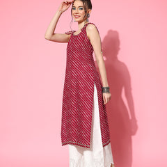 Stylum Women's Lehariya Printed Sleeveless Kurta (REDSURMA)