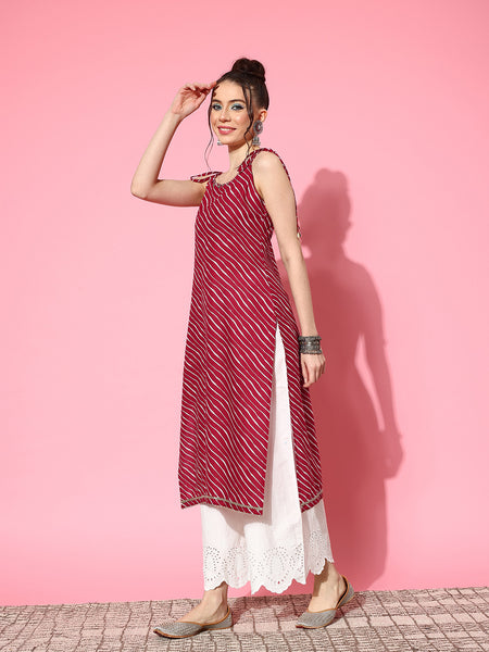 Stylum Women's Lehariya Printed Sleeveless Kurta (REDSURMA)
