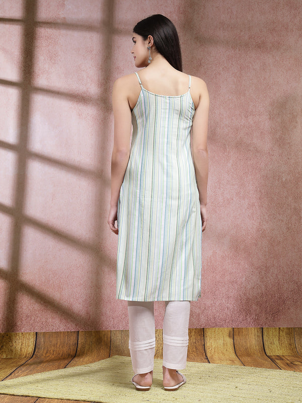 Stylum Women's Woven Striped Cotton Blend Straight Kurta (RIGEL)