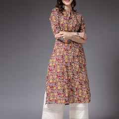 Stylum Women's Floral Printed Cotton A-Line Kurta (ROSSYRED)