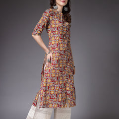 Stylum Women's Floral Printed Cotton A-Line Kurta (ROSSYRED)