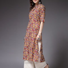 Stylum Women's Floral Printed Cotton A-Line Kurta (ROSSYRED)