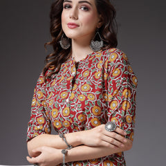 Stylum Women's Floral Printed Cotton A-Line Kurta (ROSSYRED)