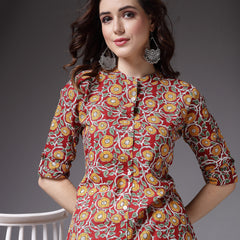 Stylum Women's Floral Printed Cotton A-Line Kurta (ROSSYRED)