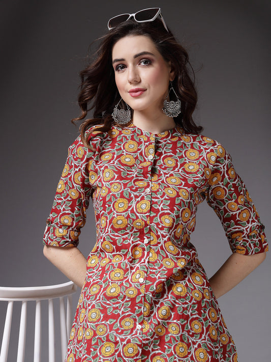 Stylum Women's Floral Printed Cotton A-Line Kurta (ROSSYRED)